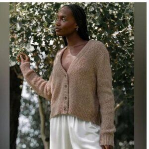 Jenni Kayne Mohair Boyfriend Cardigan Button Sweater in Brown Driftwood Sz XS